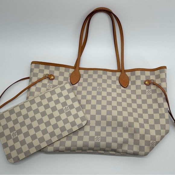 LOUIS VUITTON Damier Azur Neverfull MM With Pouch. Entrupy Verified Authentic - Picture 5 of 16